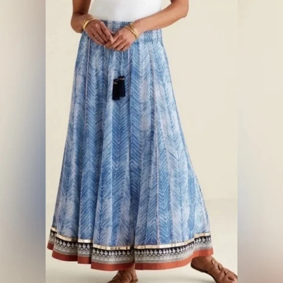 Soft Surroundings Size L (14/16) Rhoda Blue Chevron Embroidered Boho Maxi Skirt - Picture 2 of 13